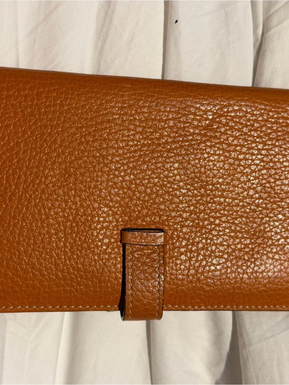Hermes Cognac Brown Togo Leather Wallet with Silver H Closure